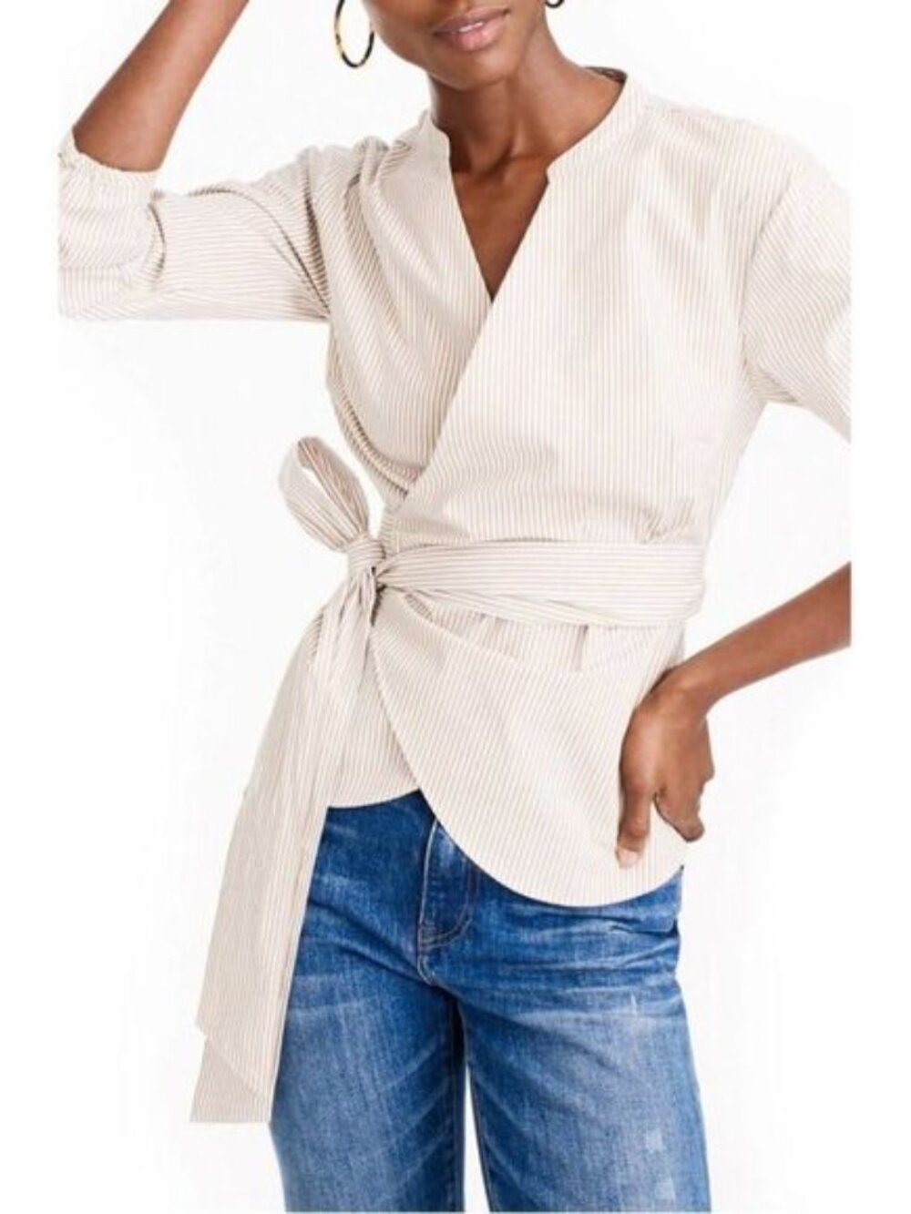 NWT J. Crew Striped Stretch Cotton Wrap Top